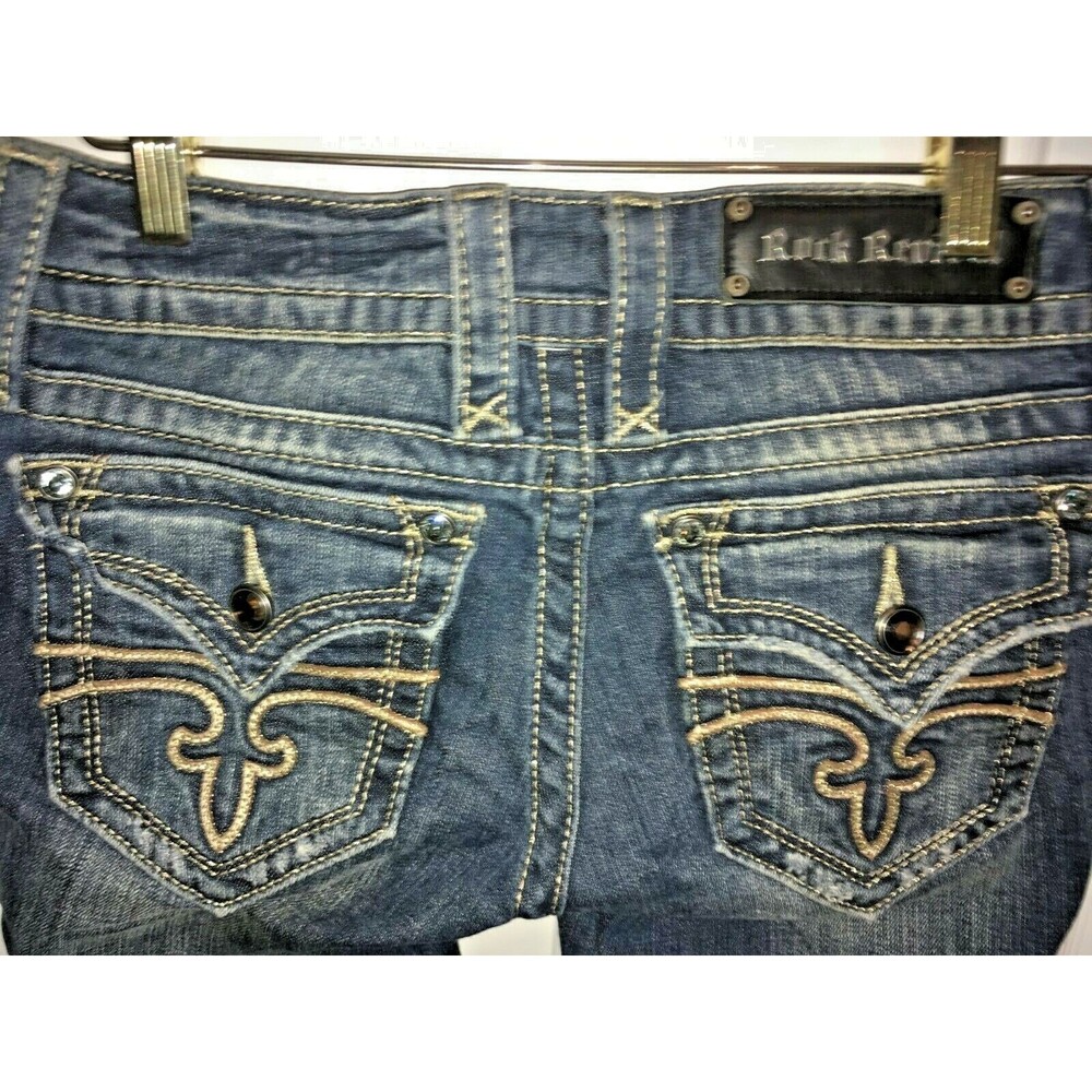 Rock Revival "Celine" Cropped Jeans Capri Metallic Stitched Distressed Sz 26